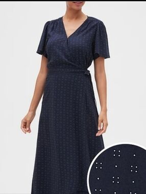 Women's GAP Blue Polka Dot Wrap Maxi Dress S